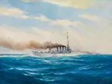 August von Ramberg, Schneller Kreuzer" cruiser of the Austro-Hungarian monarchy at sea, 1942, Oil on canvas
