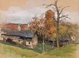 Marie Egner, Farmstead, mixed media on paper