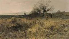 Roman Kochanowski, Autumn landscape with pastures, 1892, oil on panel