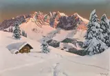 Winter landscape with Wilder Kaiser mountain range by Alois Arnegger, oil on canvas, sold Oct 2019