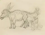 Goldesel und Gans - detailed sketch by Alfred Kubin, pencil on paper, sold Jun 2019