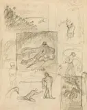 Sheet of studies (verso and recto) by Alfred Kubin, c. 1908, pencil on paper, sold Jun 2019