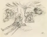 Die Rast, Don Quijote und Sancho Pansa by Alfred Kubin, pencil on paper, sold Jun 2019