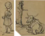 Mixed lot: two pen and ink drawings from Orbis pictus by Alfred Kubin, India ink on paper, offered Jun 2019
