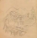 Alfred Kubin, Mountain grave yard recto, Balkan scene verso (study for the lithograph mountain grave yard)