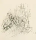 The violinist - study for: Ein neuer Totentanz recto, animal study verso by Alfred Kubin, pencil on paper, sold Jun 2019