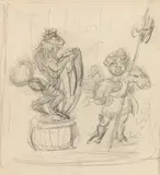 Lion and man with coat of arms recto, woman with child verso by Alfred Kubin, pencil on paper, sold Jun 2019