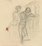 Alfred Kubin, Self-portrait with lady recto, figure and animal studies verso