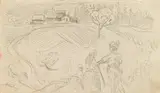 Landscape with hunter and woman recto, figure scene verso by Alfred Kubin, c. 1908, pencil on paper, sold Jun 2019