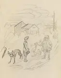 Encounter recto, figure and animal studies verso by Alfred Kubin, pencil, India ink on paper, sold Jun 2019
