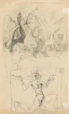 The dancer and fighting Russians (studies, verso and recto) - sketch for: 10 kleine lithographische Zeichnungen by Alfred Kubin, c. 1918, pencil, Indian ink on paper, sold Jun 2019