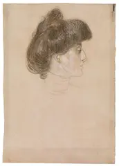 Gustav Klimt, Bust portrait of a lady in profile turned to the right, 1897/98, brown chalk, smudged, black chalk, heightened with white, on paper