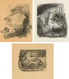 Alfred Kubin, Mixed lot: three works (Der Tropenforscher, Gespräch über den Tod und Die kranke Kuh), lithographs on paper