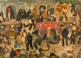 Alfons Walde, Fair in Kitzbühel, c. 1923, oil on paper on cardboard