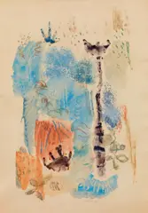 Composition with plants by Max Weiler, 1954, tempera, pencil on paper, sold Jun 2019