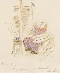 Painter in front of the easel by Oskar Laske, watercolour, India ink on paper, offered Jun 2019