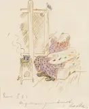 Oskar Laske, Painter in front of the easel, watercolour, India ink on paper