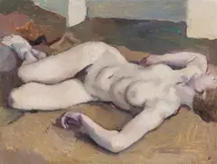 Lying nude by Karl Hauk, 1930, oil on cardboard, sold Jun 2019