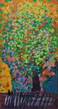 Leopold Birstinger, Tree with a fence, 1975-1979, oil on pressboard
