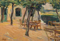 Southern terrace by Leo Putz, oil on cardboard, sold Jun 2019