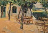 Leo Putz, Southern terrace, oil on cardboard