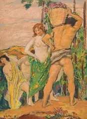 Karel Špillar, Grape harvest, oil on cardboard