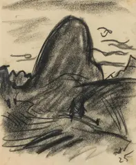 Rudolf Wacker, Mountain landscape with two pines, 1925, black chalk on paper