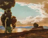 Eduard Kasparides, Mattsee in the evening, oil on cardboard