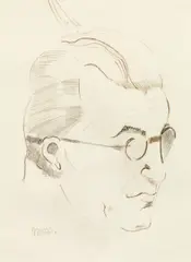 Max Oppenheimer, Portrait study for "Das Orchester, c. 1920, pencil, brown coloured pencil on paper