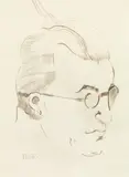 Max Oppenheimer, Portrait study for "Das Orchester, c. 1920, pencil, brown coloured pencil on paper