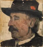 Alfons Walde, Head of a farmer, verso portrait of a lady, c. 1913, oil, verso mixed media on cardboard