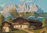 Karl Pancheri, Mountain farm with view of the Wilder Kaiser, oil on panel