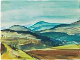 Josef Dobrowsky, Hilly landscape, watercolour on paper, unframed