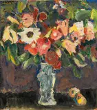 Hans Josef Weber Tyrol, Flower bouquet in a vase, oil on cardboard