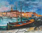 Ernst Huber, Southern port, 1959, oil on canvas