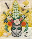 Marie Vassilieff, Flower bouquet with a cat, 1946, oil on canvas