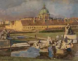 Othmar Ruzicka, View of the Salesian church from the Belvedere, 1945-47, oil on cardboard