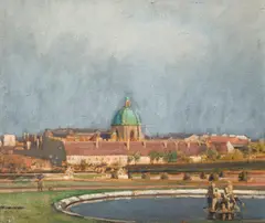 Anton Hans Karlinsky, View of the Salesian church from the Belvedere, tempera on cardboard