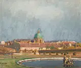 Anton Hans Karlinsky, View of the Salesian church from the Belvedere, tempera on cardboard