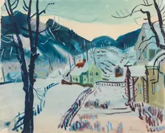 Rudolf Holzinger, Village street, watercolour on paper