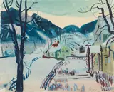 Rudolf Holzinger, Village street, watercolour on paper