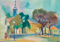 Josef Quittan, Am Pfarrplatz, 19th dictrict, Vienna, watercolour, gouache on paper