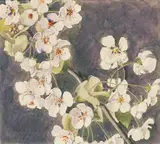 Eduard Stella, Blooming branch, mixed media on paper