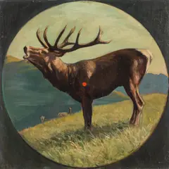 Erich Probst, Roaring stag, oil on wood panel, unframed