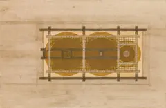 Walter Pichler, Lehmhaus für die Paare, Grundriß, 1985, mixed media on paper; framed
