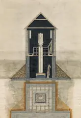 Walter Pichler, Haus für die Frau, 1984, mixed media on paper; framed