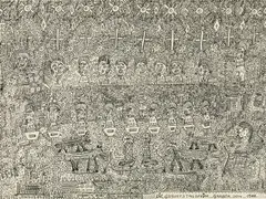 Johann Garber, Die Geburtstagsfeier, 1988, India ink on paper; framed
