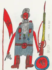 Johann Hauser, Untitled (Warrior), 1985, mixed media on paper; framed