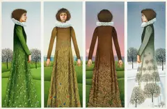 Josef Bramer, Four Seasons ("Vroni mit Wiesenkleid"), 1982, mixed media on cardboard; framed