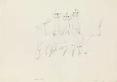 Harlekins auf Eseln by Paul Flora, 1955, India ink on paper; unframed, sold Jun 2019